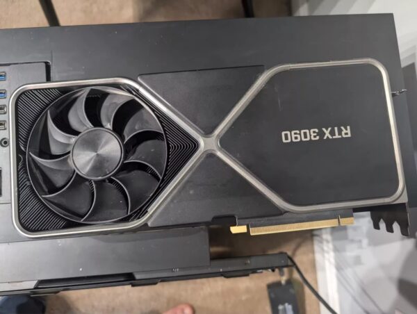 Used NVIDIA RTX 3090 Founders Edition GPU – side view showing cooling fans