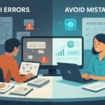Illustration showing how to avoid AI productivity tool mistakes with visual contrast between error-prone and optimized workflows.how to avoid AI productivity tool mistakes