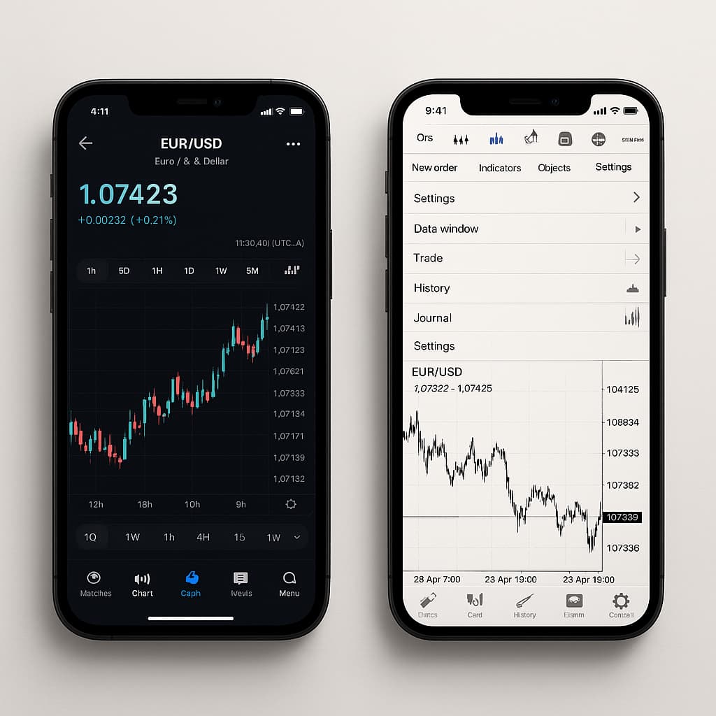 TradingView vs MetaTrader mobile app comparison on two smartphones