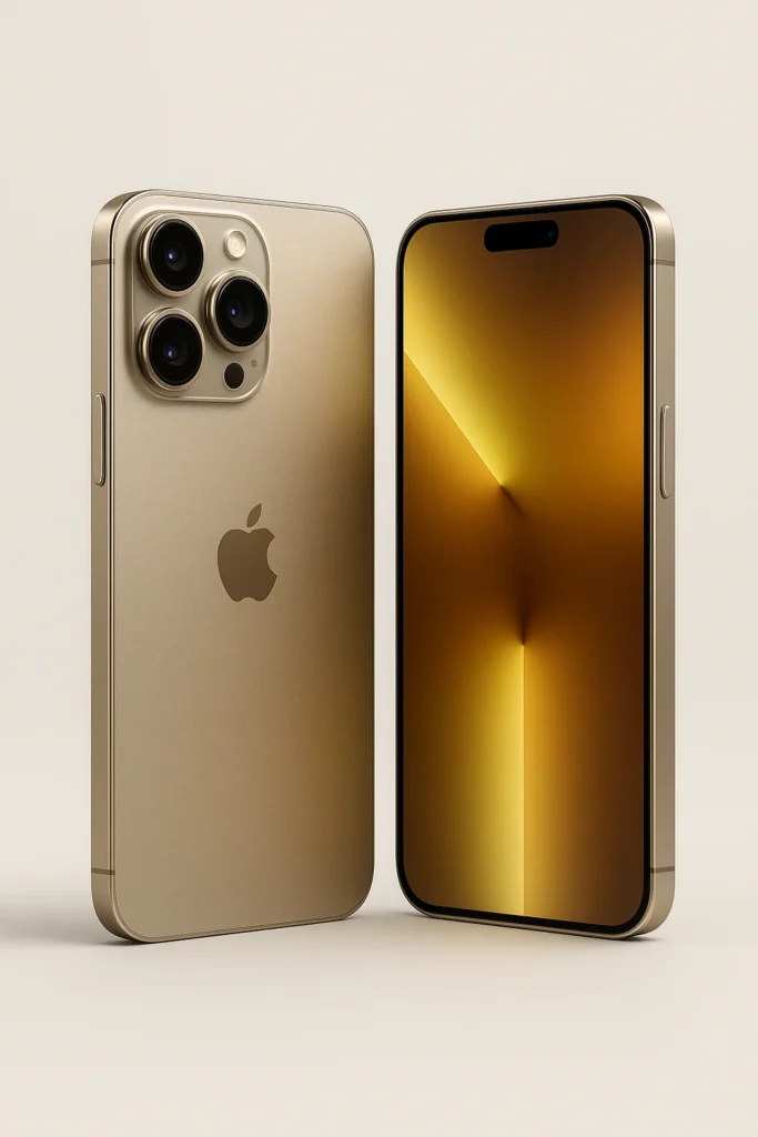 iPhone 16 Pro Max Desert Titanium front and back design with triple camera and matte titanium finish