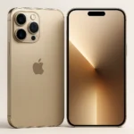 iPhone 16 Pro Max Desert Titanium landscape render showing front and back design with triple camera and matte titanium finish