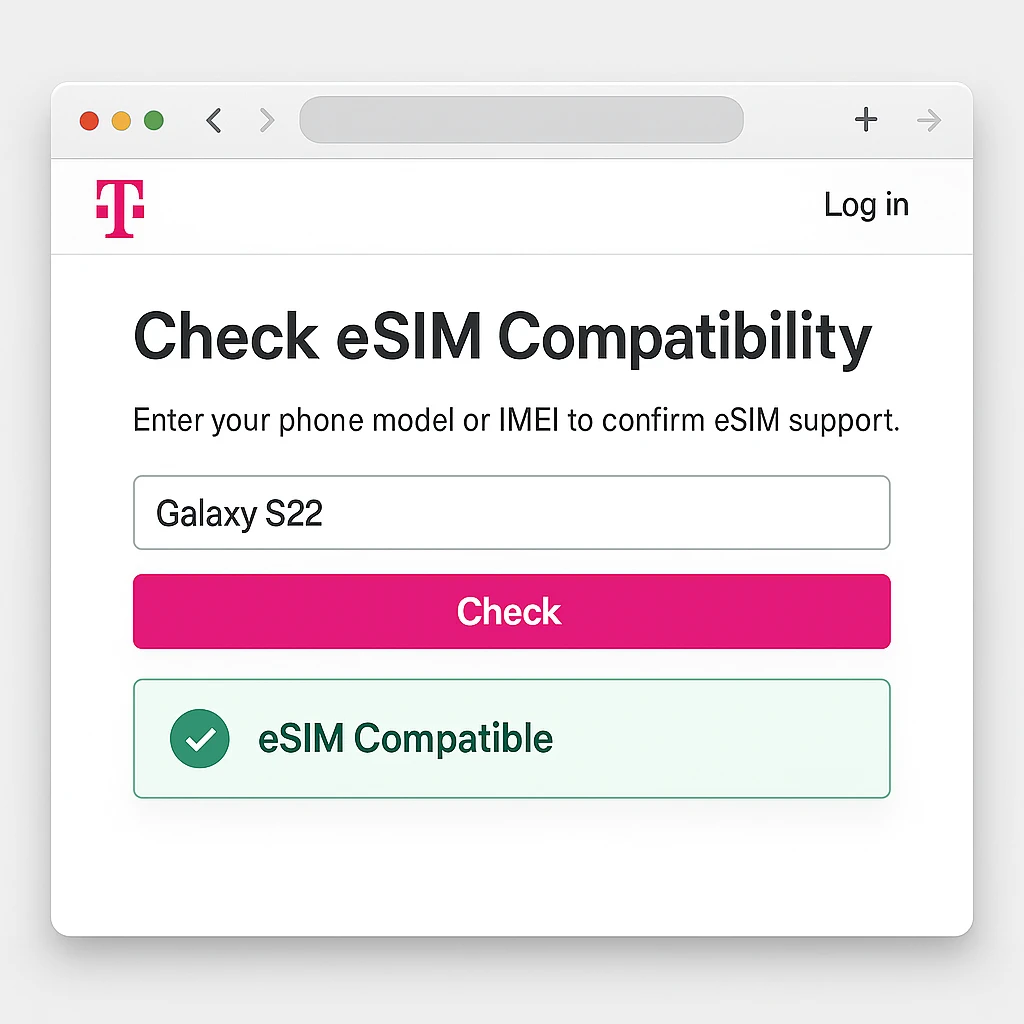 How do I check if your phone is eSIM compatible? This image shows iPhone and Android settings screens highlighting EID fields used to confirm eSIM compatibility.